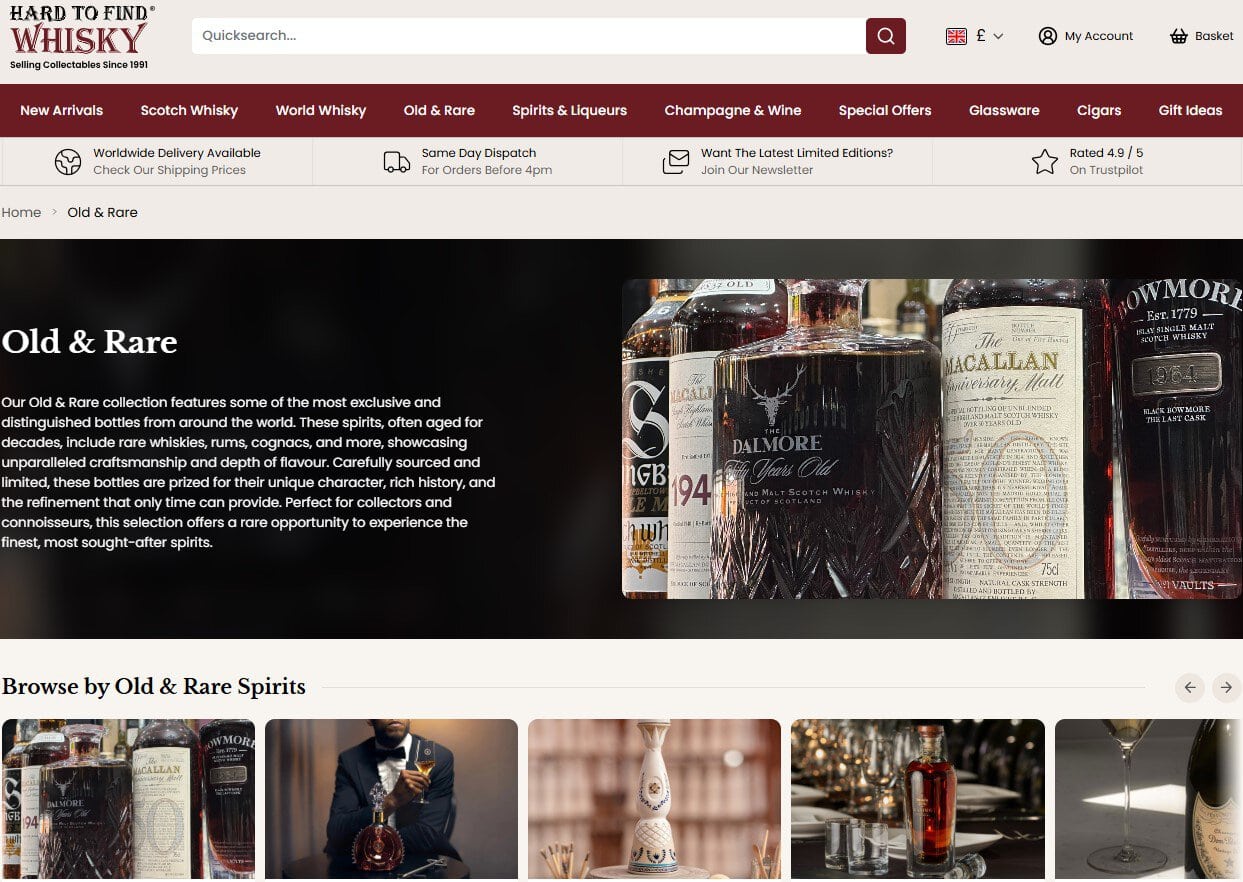 The old and rare whisky page on Hard To Find Whisky